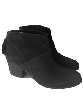 Toms Black Suede Leila‎ Ankle Boots Booties Tassel Back Zippers Women's Size 9